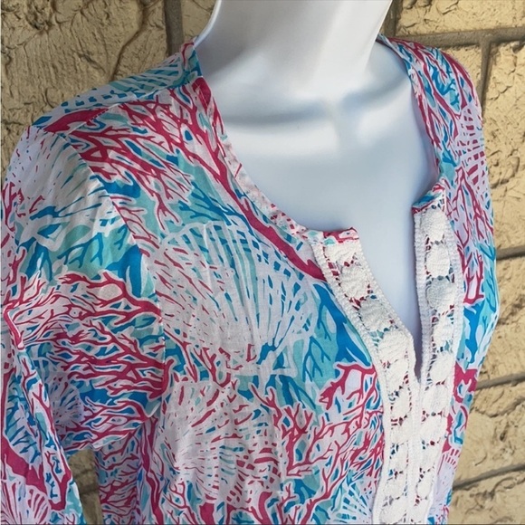 Coral Shells Tunic Beach Vacation Blouse comfy Size Med - Picture 4 of 8